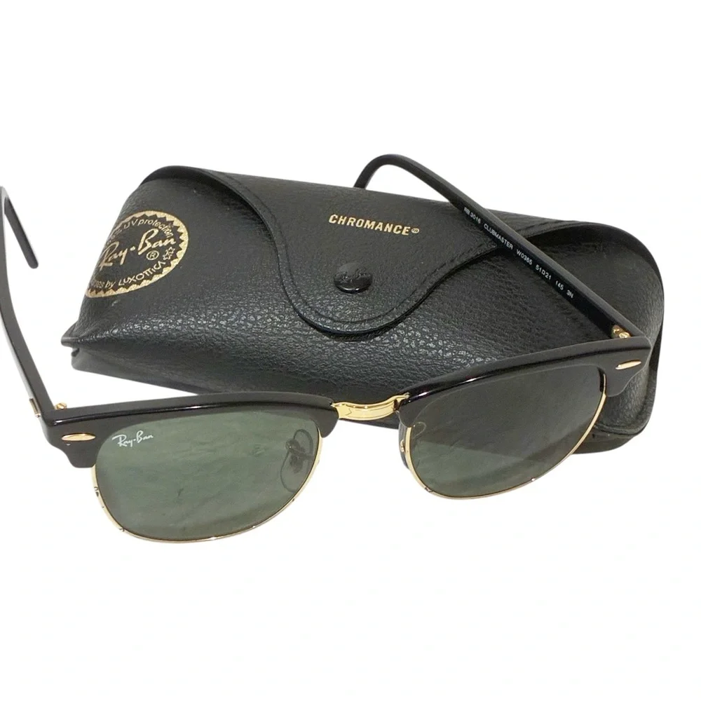 Ray Ban Unisex Clubmaster Classic Black Gold Trim Sunglasses